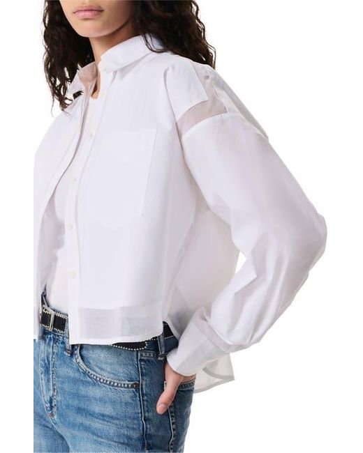 Rag & Bone Blue Beatrice Mixed Media Crop Button-Up Shirt