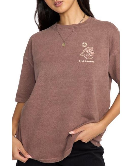 Billabong Red The Great Waves Oversize Cotton Graphic T-Shirt