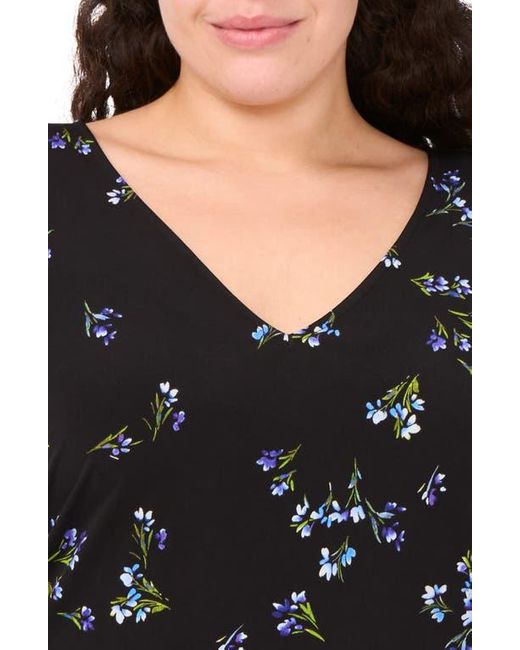 Cece Black Floral Print Ruffle Cuff Top