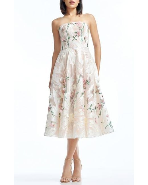 Dress the Population Kailyn Floral Appliqu Strapless Cocktail Dress in  Natural | Lyst