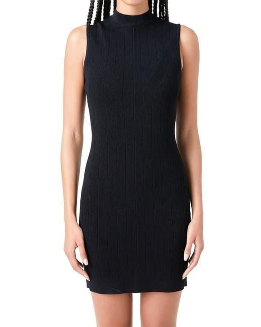 Grey Lab Black Sleeveless Ribbed Sweater Minidress