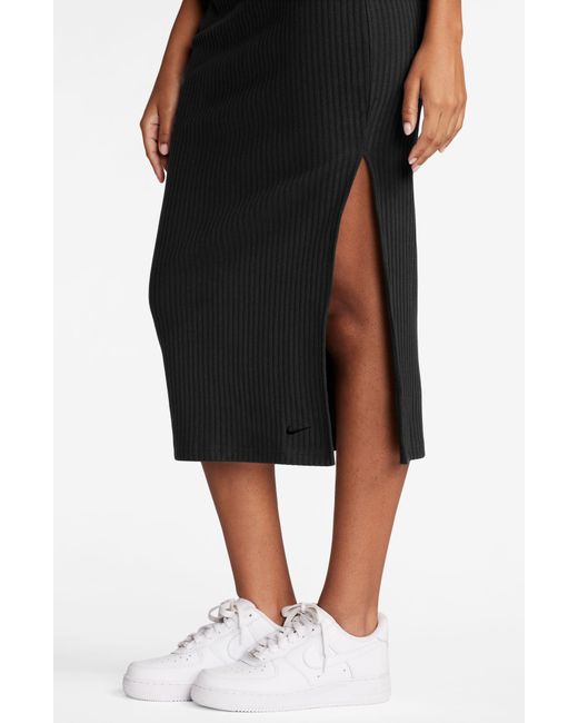 Nike Black Side Slit Rib Midi Skirt