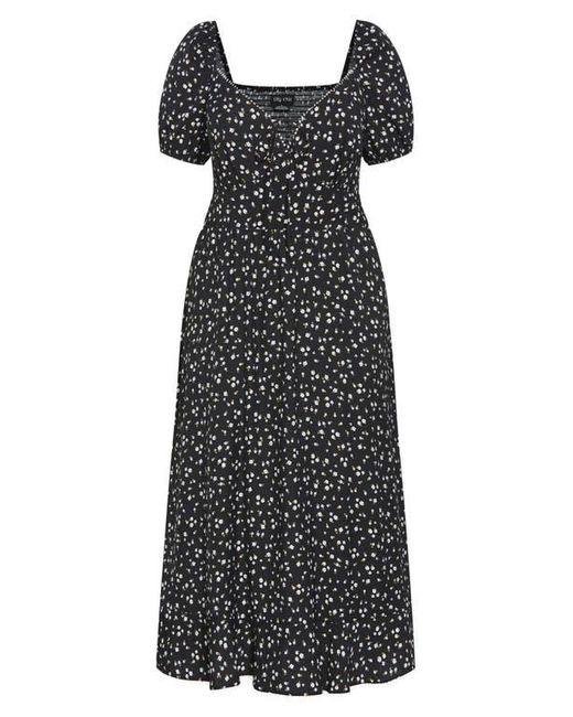 City Chic Black Dress Sky Floral Midi Dress