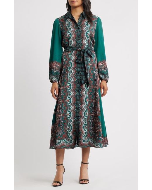 Julia Jordan Green Print Long Sleeve Shirtdress