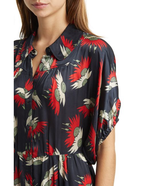 The Great Multicolor The Raven Floral Short Sleeve Satin Shirtdress