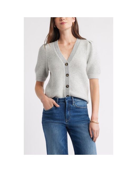 Caslon Gray Links Puff Sleeve Wool Blend Cardigan