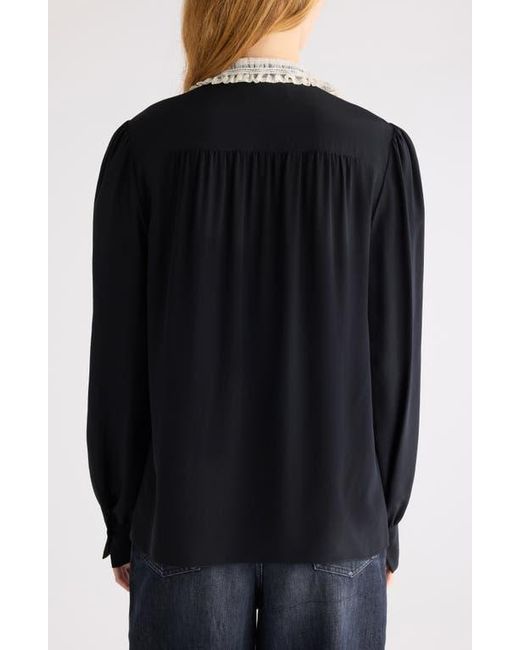 Chloé Black Silk Crêpe De Chine & Lace Ruffle Collar Button-Up Shirt