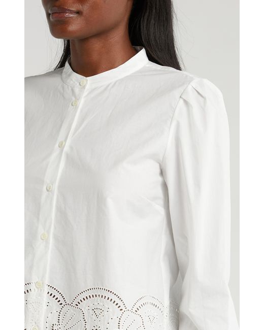 FRAME White Eyelet Accent Cotton Button-up Shirt