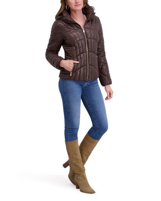 Kensie Brown Hooded Puffer Jacket