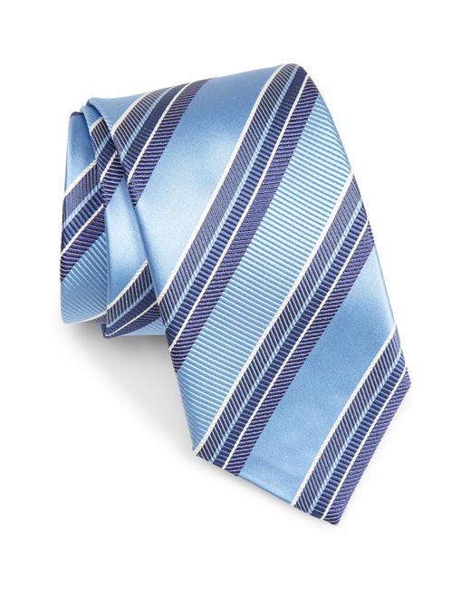 David Donahue Blue Stripe Silk & Cotton Tie for men