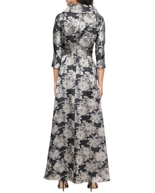 Alex Evenings Black Floral Jacquard High-Low Gown