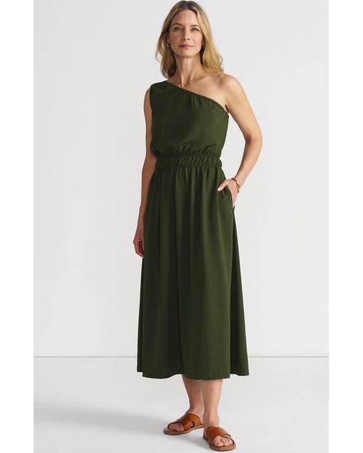 Lands' End Women's Green Creaseless One Shoulder Midi Dress