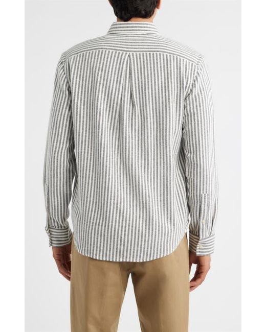 Alex Crane Gray Cloud Stripe Organic Cotton Flannel Button-Up Shirt for men