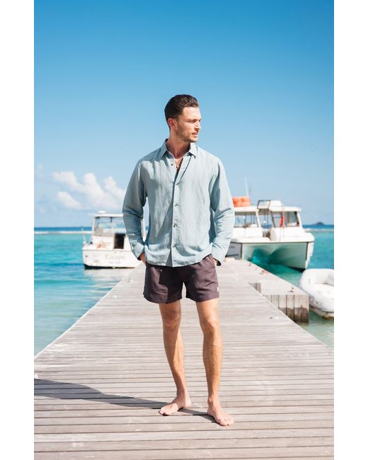 AUTO-REPLY™ Blue Andrew Solid Linen Blend Button-Up Shirt for men