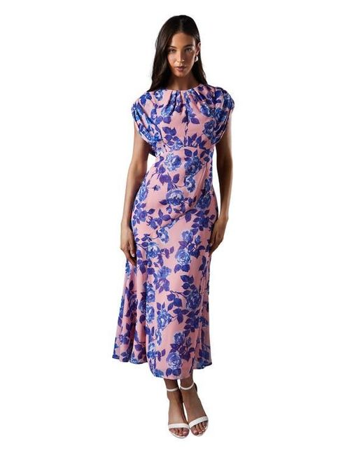 Coast Purple Cap Sleeve Floral Chiffon Midi Dress