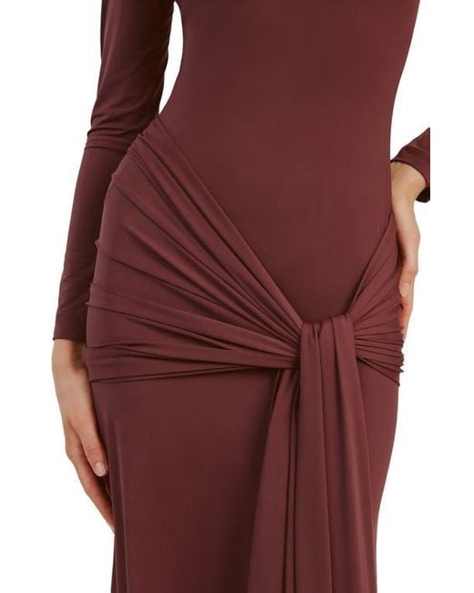 Bardot Red Alix Tie Front Long Sleeve Maxi Dress