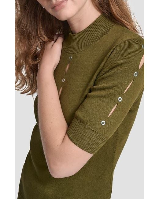 DKNY Green Cutout Grommet Mock Neck Sweater