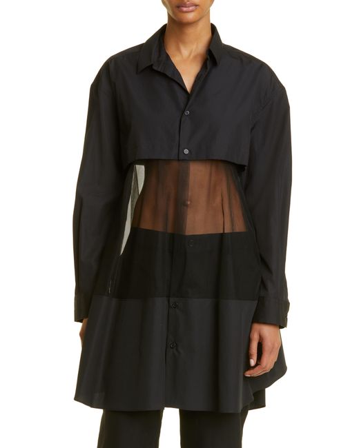 Noir Kei Ninomiya Black Long Sleeve Broadcloth & Tulle Shirtdress