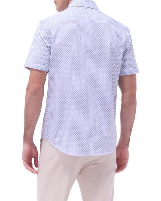 Bugatchi White Miles Ooohcotton Geo Print Short Sleeve Button-Up Shirt for men