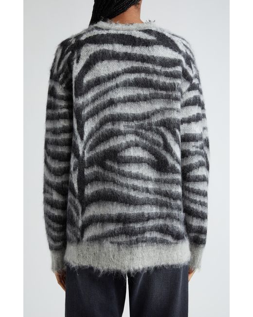 R13 Gray Zebra Stripe Distressed Wool & Mohair Blend V-neck Cardigan