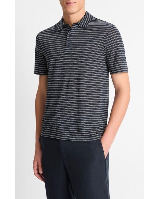 Vince Blue Striped Linen Jersey Polo Shirt for men