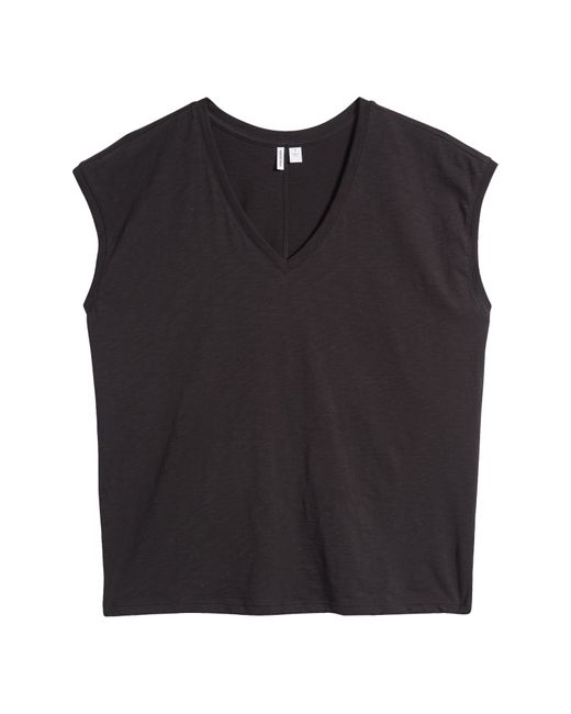 Nordstrom Black Sleeveless V-neck Cotton T-shirt