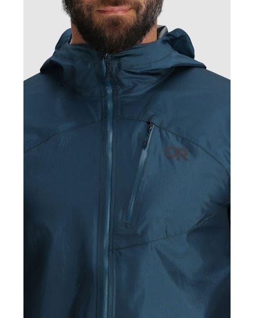 Outdoor Research Blue Helium Rain Ultralight Hooded Jacket for men
