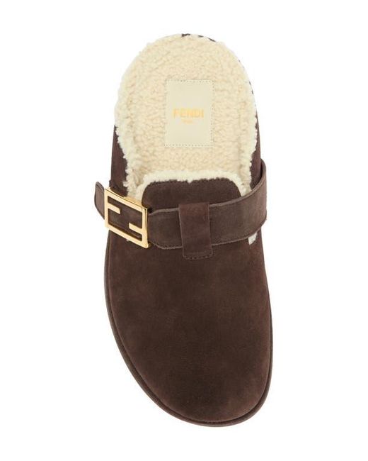 Fendi Brown Feel Genuine Shearling Clog