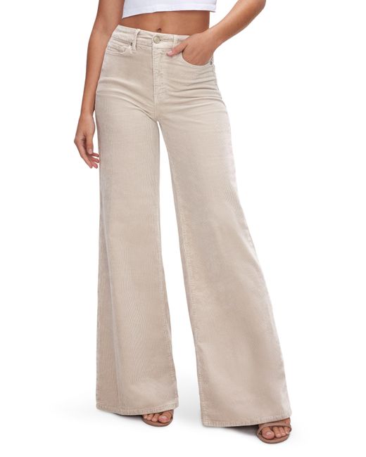 GOOD AMERICAN Good Waist Corduroy Wide Leg Palazzo Pants in White