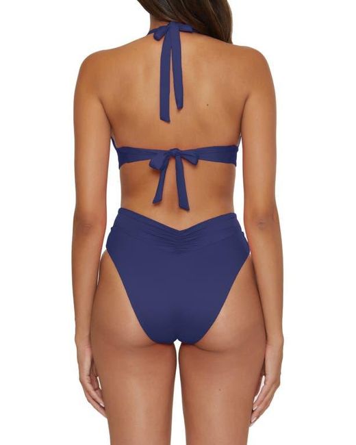 Becca Blue Shirred V-Wire Halter Bikini Top