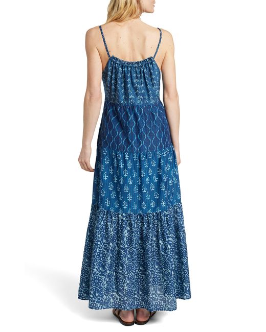 Faherty Brand Blue Sun Chaser Tiered Maxi Sundress