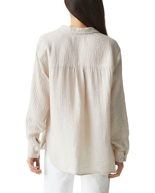 Michael Stars White Leo High-Low Cotton Gauze Button-Up Shirt