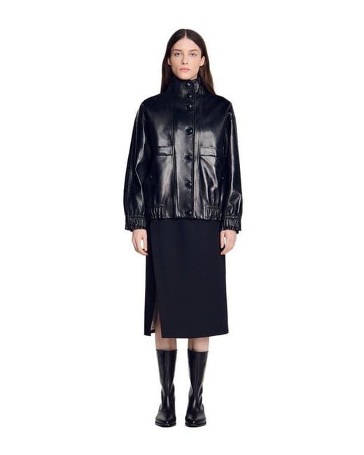 Sandro Blue Oversized Leather Jacket