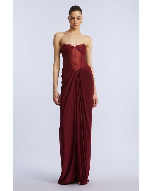 BCBGMAXAZRIA Red Lace & Jersey Gown