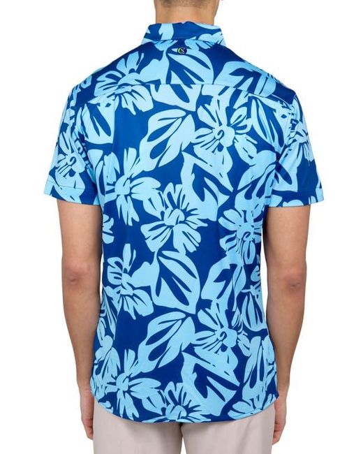 Con.struct Blue Regular Fit Exploded Floral Print Recycled Performance Golf Button-Down Shirt for men