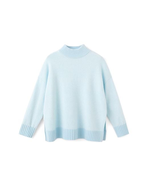 Mango Blue Mock Neck Side Slit Sweater