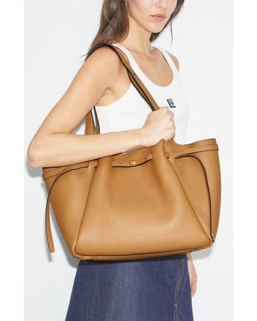 Tory Burch Romy Pebble Leather Tote in Natural | Lyst