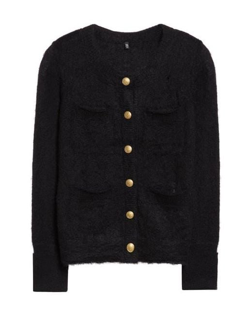 R13 Black Elongated Shrunken Distressed Mohair Blend Cardigan