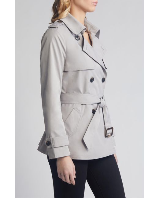 BCBGMAXAZRIA Gray Double Breasted Belted Trench Coat