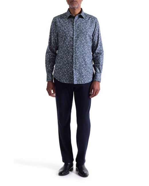 Bugatchi Blue Julian Shaped Fit Floral Print Cotton Button-Up Shirt for men