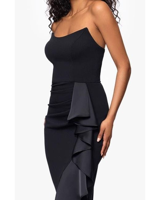Betsy & Adam Satin Ruffle Detail Strapless Scuba Crepe Corset Gown in Black | Lyst Betsy & Adam Satin Ruffle Detail Strapless Scuba Crepe Corset Gown in Black | Lyst