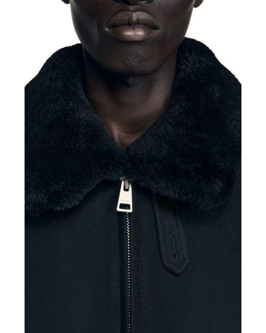 Sandro Blue Wool Aviator Jacket With Shearling for men