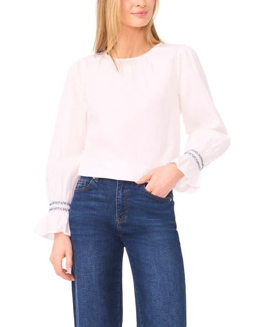 Halogen® Blue Contrast Smocked Cuff Top
