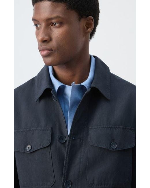 Mango Blue Button Front Chore Jacket for men
