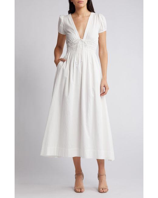 LoveShackFancy White Sabela Shirred Waist Maxi Dress
