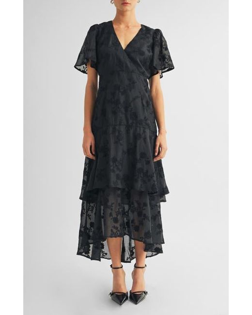 Arose Studio Black Londyn Flutter Sleeve Gown
