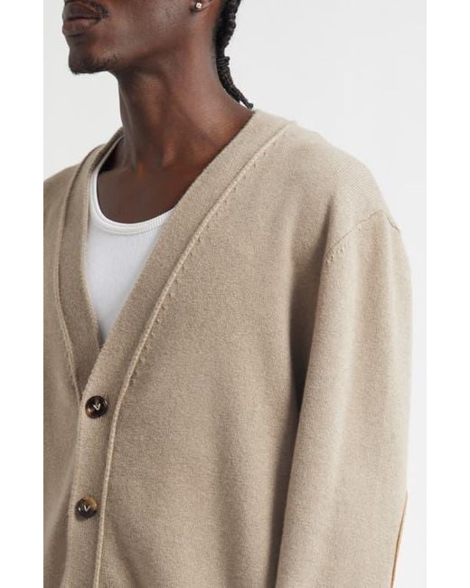 Bottega Veneta Brown Classic Cashmere Blend V-Neck Cardigan With Intrecciato Leather Elbow Patches for men
