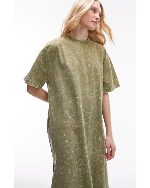 TOPSHOP Green Oversize Cotton & Linen T-shirt Dress
