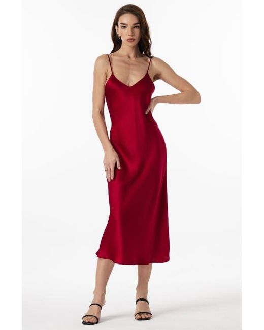 Siksilk Red Mulberry Silk Spaghetti Strap Long Nightgown