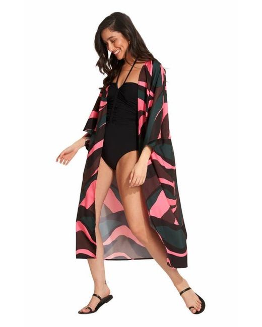 Gottex Beach Life Red Iris Midi Swim Cover Up Kimono